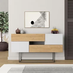 Decortie Eros Console Sideboard Display Unit Oak White