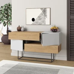 Decortie Eros Console Sideboard Display Unit Oak White -Furniture Store decortie eros console sideboard display unit oak white8680812120961 04c MP