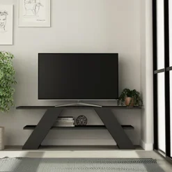 Decortie Farfalla Modern TV Stand Multimedia Centre TV Unit Anthracite Grey With Shelves 120cm
