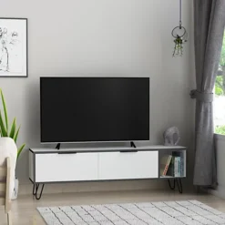 Decortie Furoki Modern Tv Unit White Anthracite Grey With Storage Cabinet 150cm