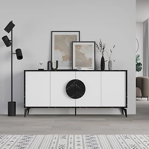 Decortie Gora Console Sideboard Display Unit 180Cm Black Marble Effect White 3 Decortie Gora Console Sideboard Display Unit 180Cm Black Marble Effect White