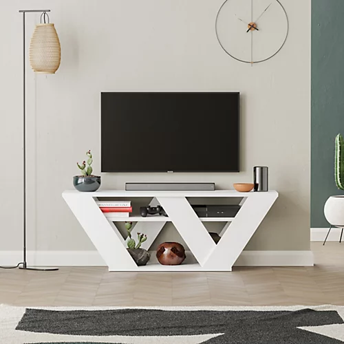 Decortie Pipralla Modern TV Stand Multimedia Centre TV Unit White With Shelves 110cm 3 Decortie Pipralla Modern TV Stand Multimedia Centre TV Unit White With Shelves 110cm