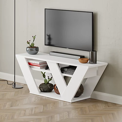 Decortie Pipralla Modern TV Stand Multimedia Centre TV Unit White With Shelves 110cm 6 Decortie Pipralla Modern TV Stand Multimedia Centre TV Unit White With Shelves 110cm - Image 4