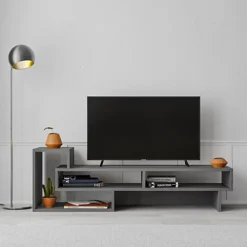 Decortie Tetra Modern TV Stand Multimedia Centre TV Unit Anthracite Grey With Shelves 136.5cm