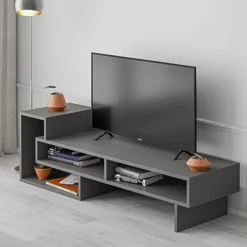 Decortie Tetra Modern TV Stand Multimedia Centre TV Unit Anthracite Grey With Shelves 136.5cm -Furniture Store decortie tetra modern tv stand multimedia centre tv unit anthracite grey with shelves 136 5cm8680812150760 04c MP