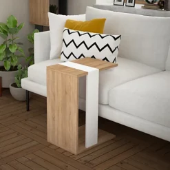 Decortie Zetti Modern C Shape Table Oak White Multipurpose H 57cm