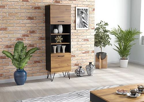 Display Cabinet 170cm Sideboard Cabinet Cupboard TV Stand Living Room Oak&Black 4 Display Cabinet 170cm Sideboard Cabinet Cupboard TV Stand Living Room Oak&Black - Image 2