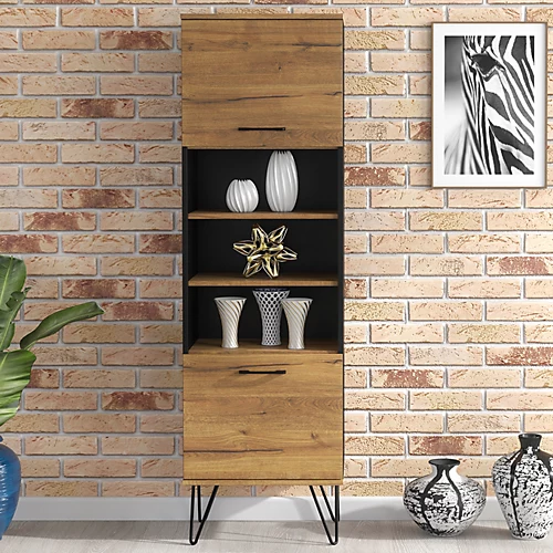 Display Cabinet 170cm Sideboard Cabinet Cupboard TV Stand Living Room Oak&Black 6 Display Cabinet 170cm Sideboard Cabinet Cupboard TV Stand Living Room Oak&Black - Image 4