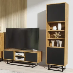 Display Cabinet Sideboard Cabinet Cupboard TV Stand Living Room Oak&Black -Furniture Store display cabinet sideboard cabinet cupboard tv stand living room oak black5060970909883 04c MP