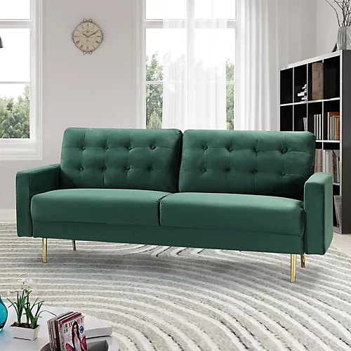 Emerson 3 Seat Velvet Sofa - Green 3 Emerson 3 Seat Velvet Sofa - Green