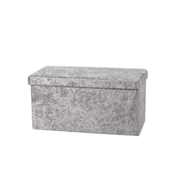 Foldable 76x38cm Crushed Velvet Storage Bench Box Chest Ottoman Footstool Navy Natural
