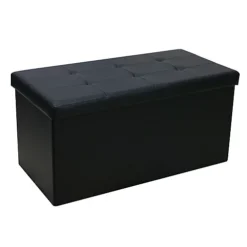 Foldable Faux Leather Storage Box Ottoman Cube 76cmX38cm For Bedroom, Living Room, Hallway - Black