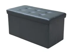 Foldable Faux Leather Storage Box Ottoman Cube 76cmX38cm For Bedroom, Living Room, Hallway - Black -Furniture Store foldable faux leather storage box ottoman cube 76cmx38cm for bedroom living room hallway black5060905540006 03c MP