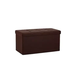 Foldable Faux Leather Storage Box Ottoman Cube 76cmX38cm For Bedroom, Living Room, Hallway -Brown