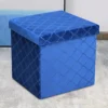 Foldable Velvet Lattice Trellis Storage Box Ottoman Cube 38cmX38cm For Bedroom, Living Room, Hallway - Navy -Furniture Store foldable velvet lattice trellis storage box ottoman cube 38cmx38cm for bedroom living room hallway navy5060905540402 01c MP