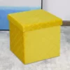 Foldable Velvet Lattice Trellis Storage Box Ottoman Cube 38cmX38cm For Bedroom, Living Room, Hallway - Ochre Yellow