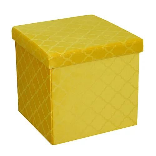 Foldable Velvet Lattice Trellis Storage Box Ottoman Cube 38cmX38cm For Bedroom, Living Room, Hallway - Ochre Yellow 4 Foldable Velvet Lattice Trellis Storage Box Ottoman Cube 38cmX38cm For Bedroom, Living Room, Hallway - Ochre Yellow - Image 2