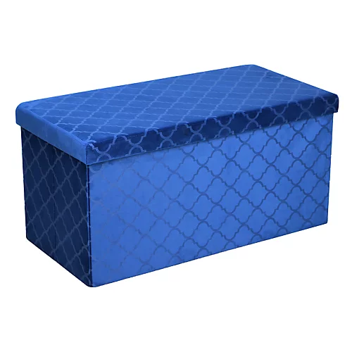 Foldable Velvet Lattice Trellis Storage Box Ottoman Cube 76cmX38cm For Bedroom, Living Room, Hallway - Navy 4 Foldable Velvet Lattice Trellis Storage Box Ottoman Cube 76cmX38cm For Bedroom, Living Room, Hallway - Navy - Image 2