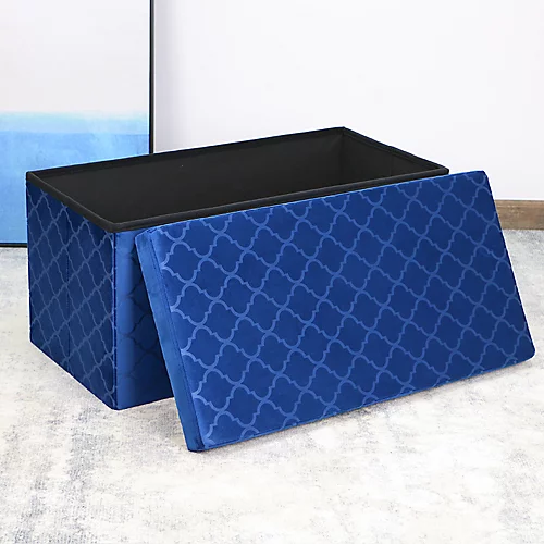 Foldable Velvet Lattice Trellis Storage Box Ottoman Cube 76cmX38cm For Bedroom, Living Room, Hallway - Navy 5 Foldable Velvet Lattice Trellis Storage Box Ottoman Cube 76cmX38cm For Bedroom, Living Room, Hallway - Navy - Image 3