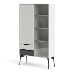 Fur China Cabinet 1 Door + 1 Glass Door + 2 Drawers In Grey And White -Furniture Store fur china cabinet 1 door 1 glass door 2 drawers in grey and white5713035066983 03c MP