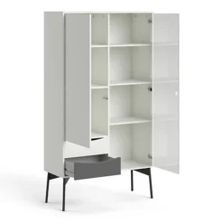 Fur China Cabinet 1 Door + 1 Glass Door + 2 Drawers In Grey And White -Furniture Store fur china cabinet 1 door 1 glass door 2 drawers in grey and white5713035066983 04c MP