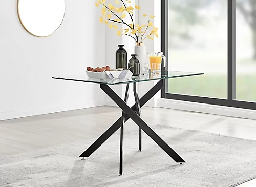 Furniturebox Leonardo 4 Seater Rectangular Glass Dining Table With Black Metal Angled Starburst Legs For Modern Dining Room 3 Furniturebox Leonardo 4 Seater Rectangular Glass Dining Table With Black Metal Angled Starburst Legs For Modern Dining Room