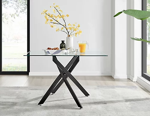 Furniturebox Leonardo 4 Seater Rectangular Glass Dining Table With Black Metal Angled Starburst Legs For Modern Dining Room 4 Furniturebox Leonardo 4 Seater Rectangular Glass Dining Table With Black Metal Angled Starburst Legs For Modern Dining Room - Image 2