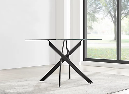 Furniturebox Leonardo 4 Seater Rectangular Glass Dining Table With Black Metal Angled Starburst Legs For Modern Dining Room 5 Furniturebox Leonardo 4 Seater Rectangular Glass Dining Table With Black Metal Angled Starburst Legs For Modern Dining Room - Image 3