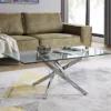 Furniturebox Leonardo Rectangular Glass Coffee Table With Silver Chrome Metal Angled Starburst Legs For Modern Living Rooms