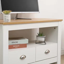 FurnitureHMD Corner TV Stand Unit Two Drawers Television Cabinet With Open Shelf White And Oak -Furniture Store furniturehmd corner tv stand unit two drawers television cabinet with open shelf white and oak8011727253886 03c MP