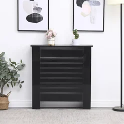 FurnitureHMD Modern Radiator Cover High Gloss Black Decorative Cabinet For Living Room, Bedroom,Horizontal Slats,Small
