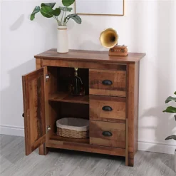 FurnitureHMD Rustic 1 Door 3 Drawer Sideboard Storage Unit Corner Cabinet Free Standing Organiser Metal Handle -Furniture Store furniturehmd rustic 1 door 3 drawer sideboard storage unit corner cabinet free standing organiser metal handle8425514212565 03c MP