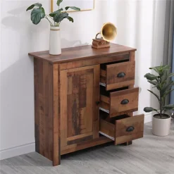 FurnitureHMD Rustic 1 Door 3 Drawer Sideboard Storage Unit Corner Cabinet Free Standing Organiser Metal Handle -Furniture Store furniturehmd rustic 1 door 3 drawer sideboard storage unit corner cabinet free standing organiser metal handle8425514212565 04c MP