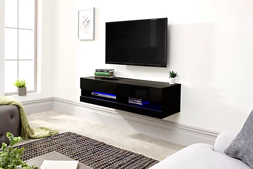 GFW Galicia 120cm Wall TV Unit With LED Black 3 GFW Galicia 120cm Wall TV Unit With LED Black