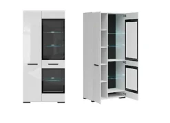 Glass Display Cabinet Large Tall Dresser Buffer Unit LED Lights 90cm Wide Assen