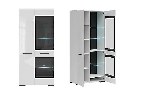 Glass Display Cabinet Large Tall Dresser Buffer Unit LED Lights 90cm Wide Assen 3 Glass Display Cabinet Large Tall Dresser Buffer Unit LED Lights 90cm Wide Assen