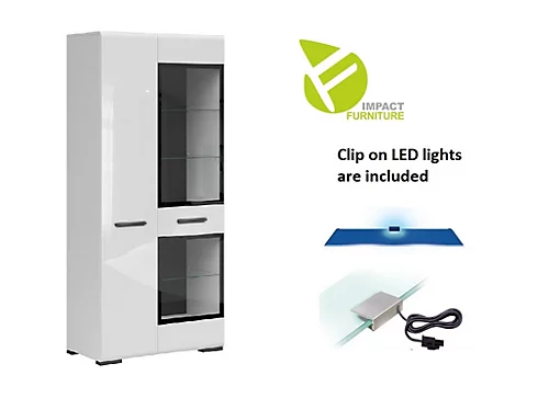 Glass Display Cabinet Large Tall Dresser Buffer Unit LED Lights 90cm Wide Assen 6 Glass Display Cabinet Large Tall Dresser Buffer Unit LED Lights 90cm Wide Assen - Image 4