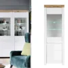Glass Display Cabinet Tall Slim Unit Soft Close LED Light White Gloss Oak Holten -Furniture Store glass display cabinet tall slim unit soft close led light white gloss oak holten5900211888198 01c MP