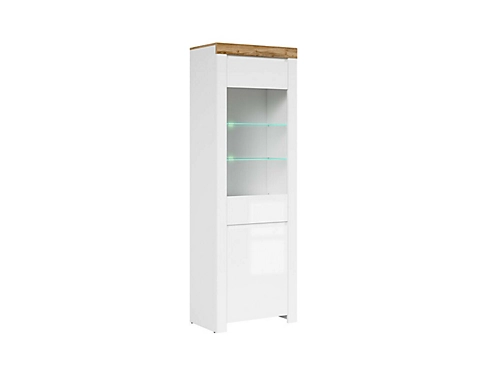 Glass Display Cabinet Tall Slim Unit Soft Close LED Light White Gloss Oak Holten 5 Glass Display Cabinet Tall Slim Unit Soft Close LED Light White Gloss Oak Holten - Image 3