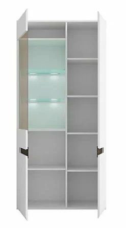 Glass Display Cabinet Wide Tall 2 Door LEDs Multi-Insert White High Gloss Azteca -Furniture Store glass display cabinet wide tall 2 door leds multi insert white high gloss azteca5060958045589 04c MP