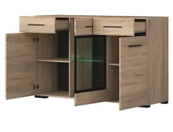 Glass Display Sideboard Unit LEDs 2 Drawer 3 Door 150cm Sonoma Oak Effect Fever -Furniture Store glass display sideboard unit leds 2 drawer 3 door 150cm sonoma oak effect fever5901451019939 02c MP