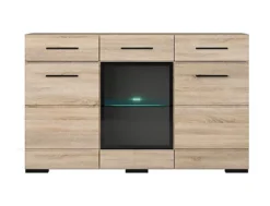 Glass Display Sideboard Unit LEDs 2 Drawer 3 Door 150cm Sonoma Oak Effect Fever -Furniture Store glass display sideboard unit leds 2 drawer 3 door 150cm sonoma oak effect fever5901451019939 03c MP