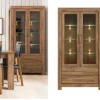 Glass Door Display Cabinet Tall Wide 98cm Soft Close LEDs Medium Oak Effect Gent -Furniture Store glass door display cabinet tall wide 98cm soft close leds medium oak effect gent5901451031955 01c MP