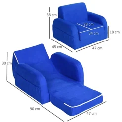 HOMCOM 2 In 1 Kids Armchair Sofa Bed Fold Out Padded Wood Frame Bedroom Blue -Furniture Store homcom 2 in 1 kids armchair sofa bed fold out padded wood frame bedroom blue5056602969172 03c MP