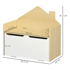 HOMCOM 2 In 1 Toy Box Storage Bench Kids Toy Chest With Lid Pressure Rod White -Furniture Store homcom 2 in 1 toy box storage bench kids toy chest with lid pressure rod white5056602909734 03c MP