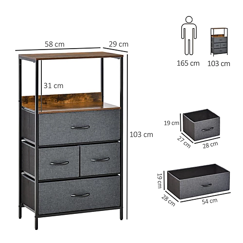 HOMCOM 4 Drawer Storage Chest Unit Home W/ Shelves Home Living Bedroom Black 5 HOMCOM 4 Drawer Storage Chest Unit Home W/ Shelves Home Living Bedroom Black - Image 3