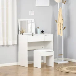 HOMCOM Dressing Table Set With Flip-up Mirror Padded Stool Sliding Drawer White
