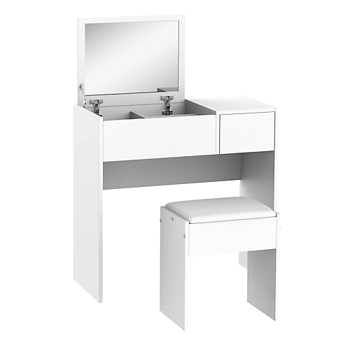 HOMCOM Dressing Table Set With Flip-up Mirror Padded Stool Sliding Drawer White 4 HOMCOM Dressing Table Set With Flip-up Mirror Padded Stool Sliding Drawer White - Image 2