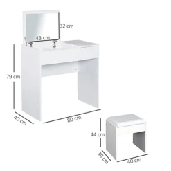 HOMCOM Dressing Table Set With Flip-up Mirror Padded Stool Sliding Drawer White 8 HOMCOM Dressing Table Set With Flip-up Mirror Padded Stool Sliding Drawer White -Furniture Store homcom dressing table set with flip up mirror padded stool sliding drawer white5055974891234 03c MP