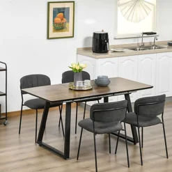 HOMCOM Extendable Dining Table Rectangular Wood Effect Tabletop With Steel Frame